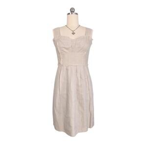 Donna Ricco Linen Mini Dress Empire Sundress Fit Flare Neutral Beach Tan Beige 8